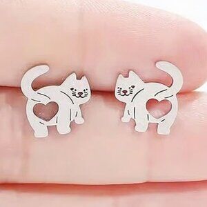 Silver KITTY CAT Stud Earrings